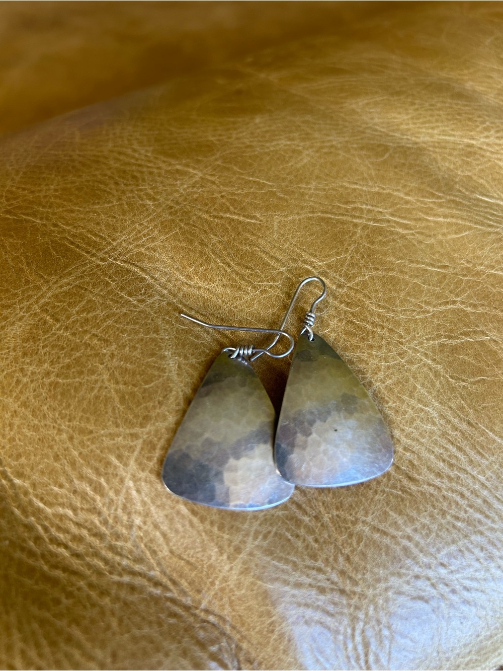 Handcrafted Hammered Metal Teardrop Earrings in Bronze